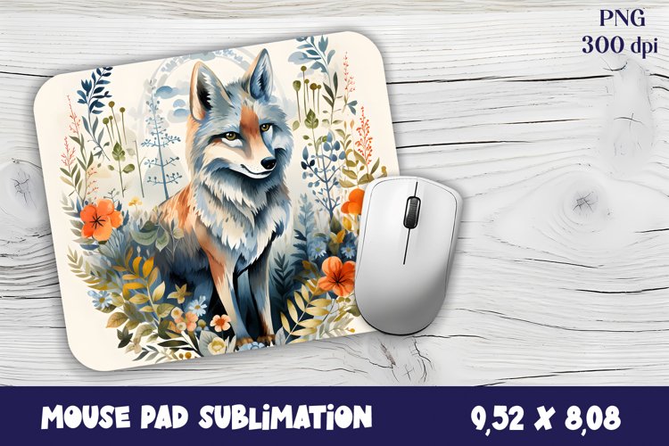 Mouse Pad Happy Cute watercolor wolf autumn