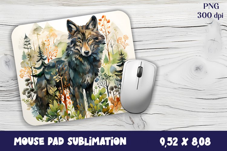 Mouse Pad Happy Cute watercolor wolf autumn