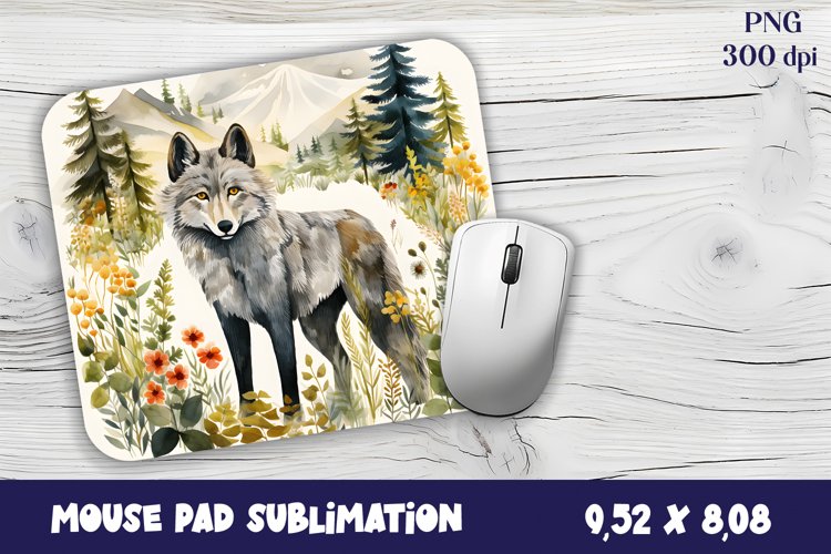 Mouse Pad Happy Cute watercolor wolf autumn