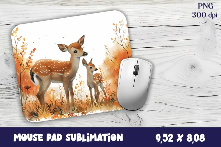 Mouse Pad Happy Cute watercolor deer autumn