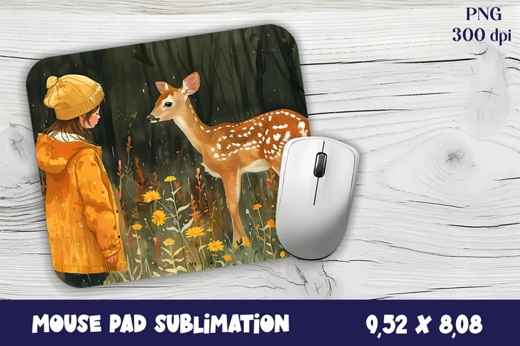 Mouse Pad Happy Cute watercolor deer autumn