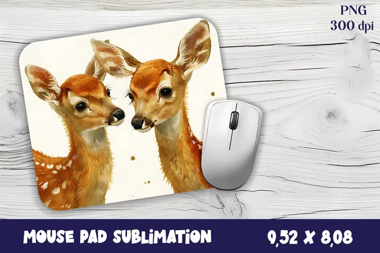 Mouse Pad Happy Cute watercolor deer autumn