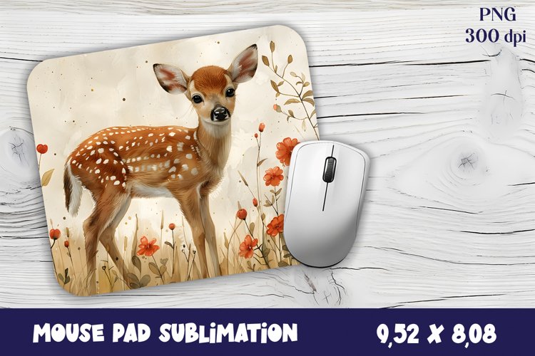 Mouse Pad Happy Cute watercolor deer autumn