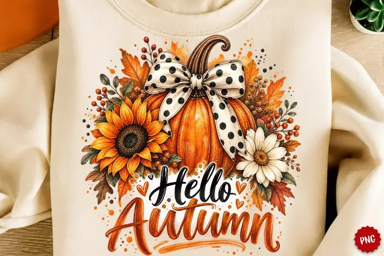 Hello Autumn PNG, Pumpkin Sublimation, Thanksgiving PNG