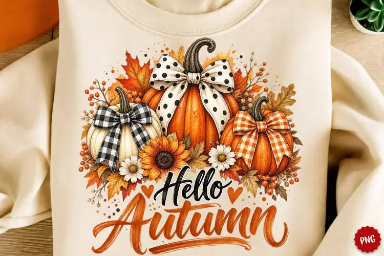 Hello Autumn PNG, Pumpkin Sublimation, Thanksgiving PNG