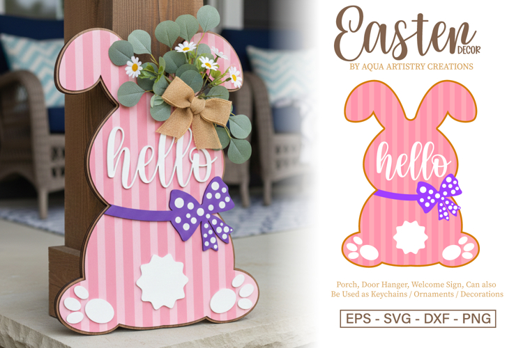 Cute Layered Easter Bunny Wearing Bow Laser Cut SVG Template