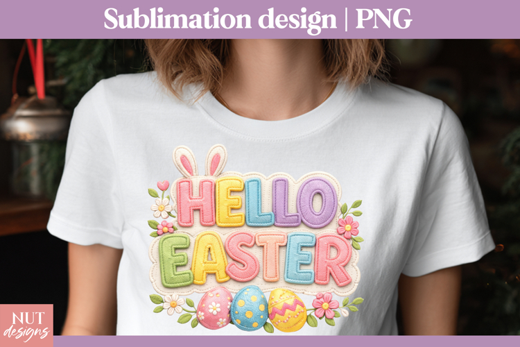 Hello Easter Bunny sublimation Stitched Easter sublimation