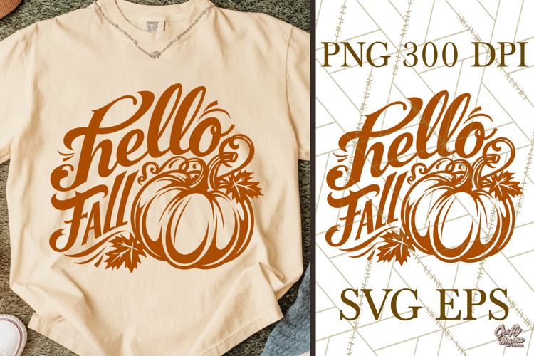 Hello Fall Fall SVG Cut File & Pumpkin Fall PNG Design