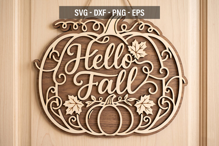 Hello Fall Pumpkin SVG , Autumn Door Hanger SVG, Fall example image 1