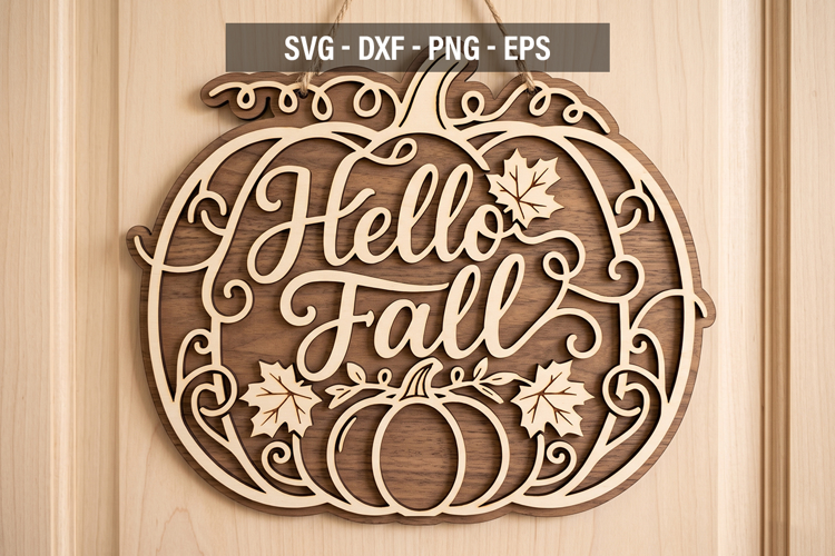 Hello Fall Pumpkin SVG , Autumn Door Hanger SVG, Fall