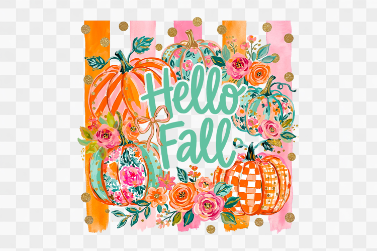 Trendy Striped Hello Fall Pumpkin Png Design