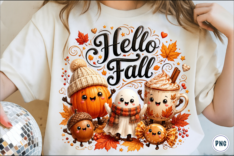 Hello Fall Cute Autumn Pumpkin PNG