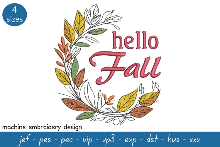 Whimsical Wreath Embroidery Design - Hello Fall Pattern example image 1