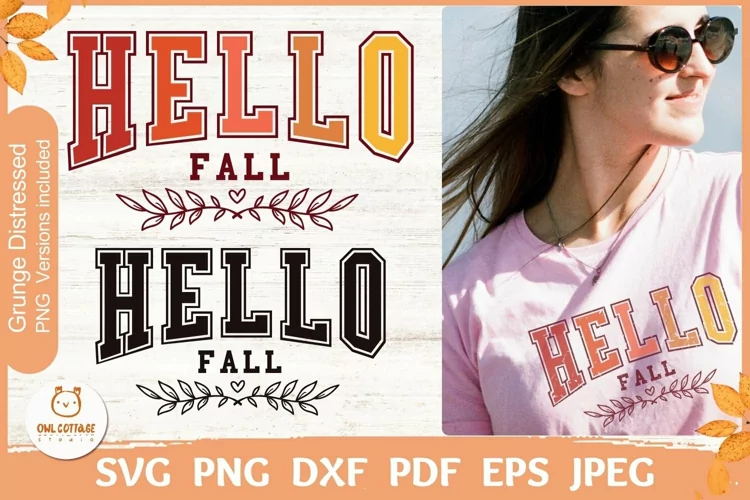 Hello Fall SVG Cut File| Retro Varsity Style Fall Drawing