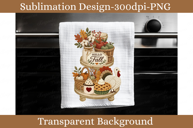 Hello Fall Tiered Tray Decor PNG for Autumn Kitchen