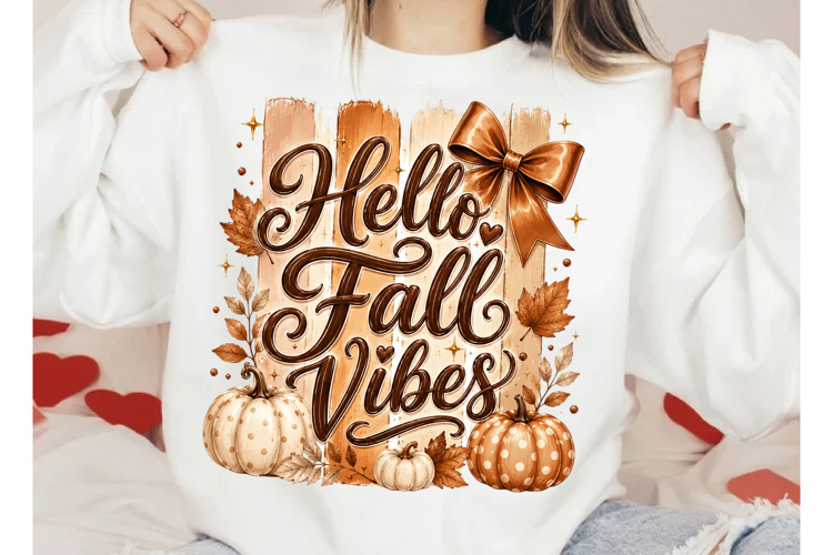 Hello Fall Vibes PNG - Cozy Pumpkin Bow