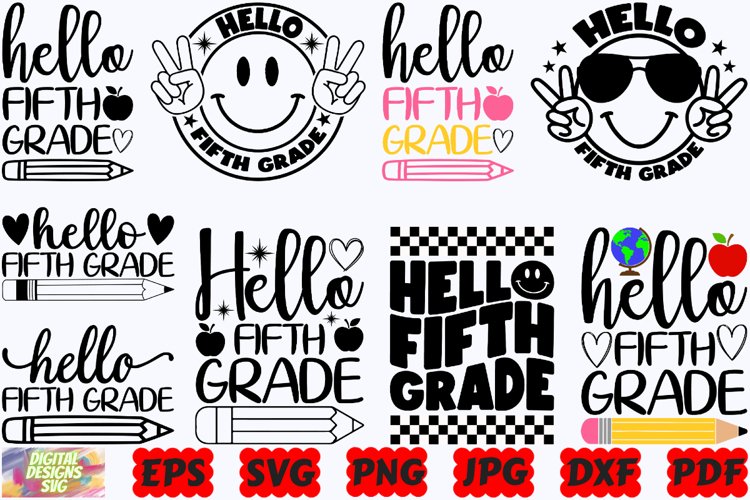 Hello Fifth Grade SVG | Fifth Grade SVG | School Grade SVG example image 1