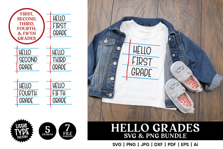 Hello Grade Bundle First-Fifth Grade BacktoSchool SVG & PNG