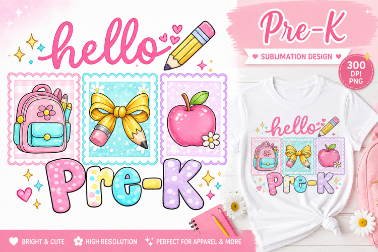 Hello Pre-K PNG | Preschool Back to School Sublimation Desig