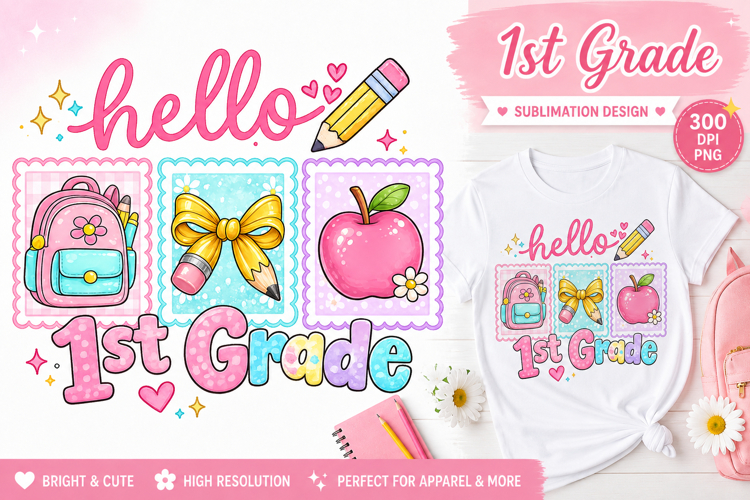 Hello 1st Grade PNG | First Grade Back to School Sublimation