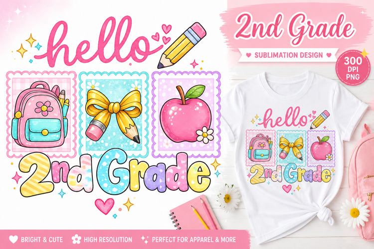 Hello 2nd Grade PNG Second Grade Back to School Sublimation