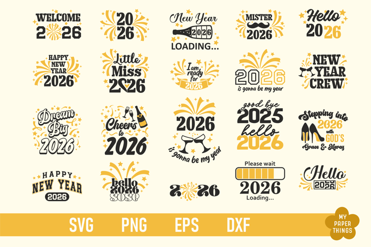 Hello New Year 2026 Svg, 2026 Png, New Year shirt svg