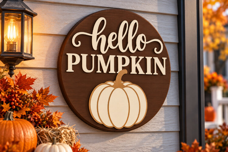 Hello Pumpkin Door Hanger SVG, Laser Cut Files example image 1