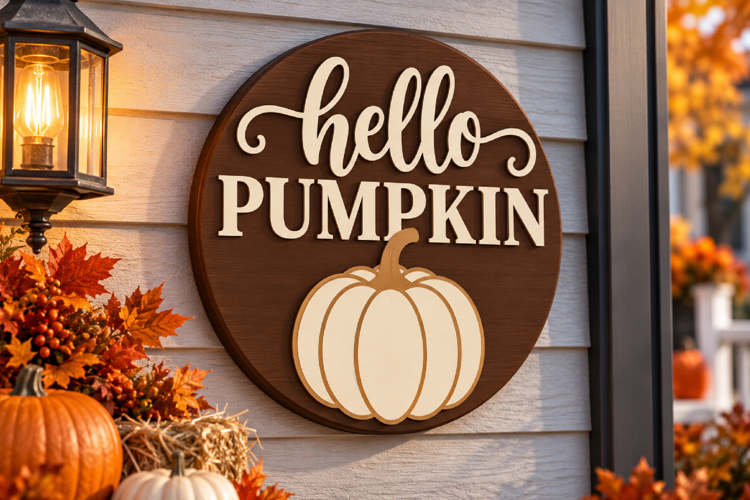 Hello Pumpkin Door Hanger SVG, Laser Cut Files