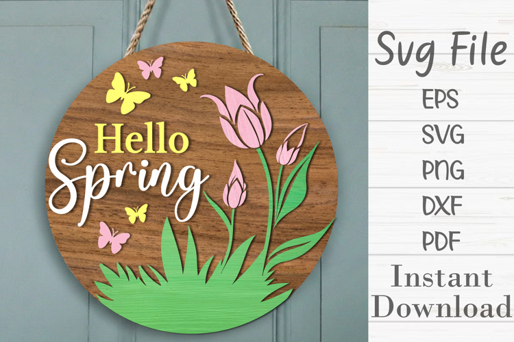 Hello Spring Round Sign SVG