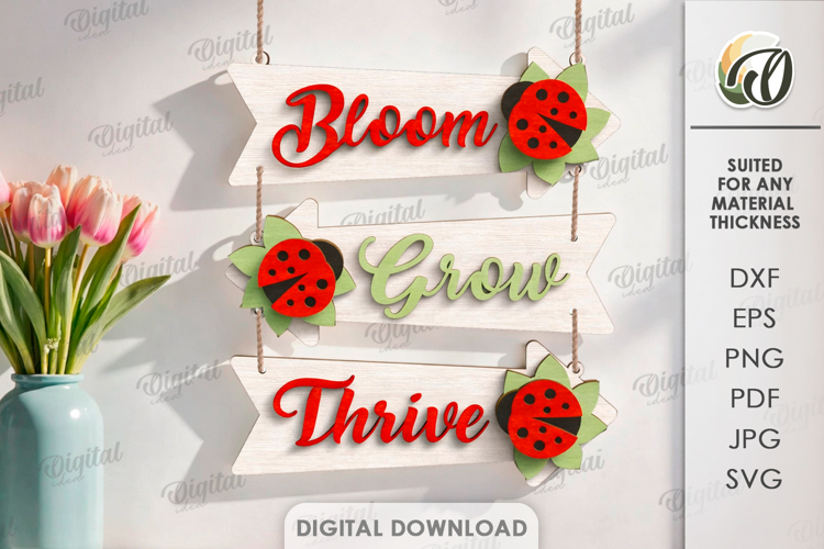 Hello Spring Wall Decor Laser Cut. Spring Wall Hanger SVG
