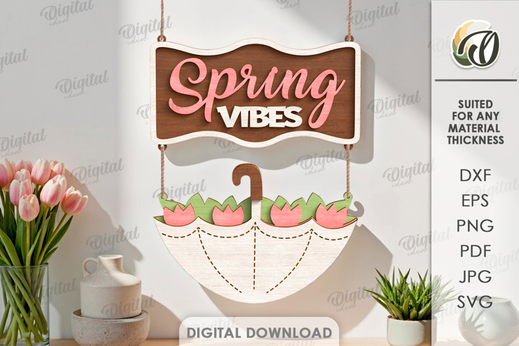 Hello Spring Wall Decor Laser Cut. Spring Wall Hanger SVG
