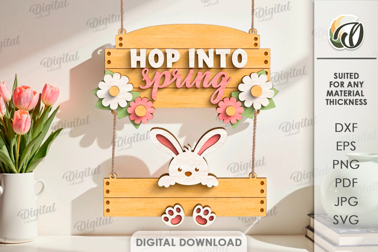 Hello Spring Wall Decor Laser Cut. Spring Wall Hanger SVG