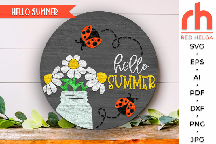LadyBug Door Sign SVG, Summer Welcome Hanger Cut File