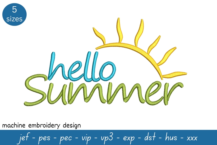 Hello Summer Embroidery Design - Machine Embroidery Pattern