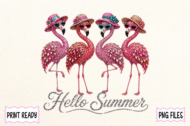 Hello Summer Flamingo Rhinestone