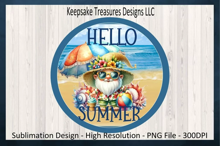 Hello Summer Gnome Wreath Attachment Sublimation PNG