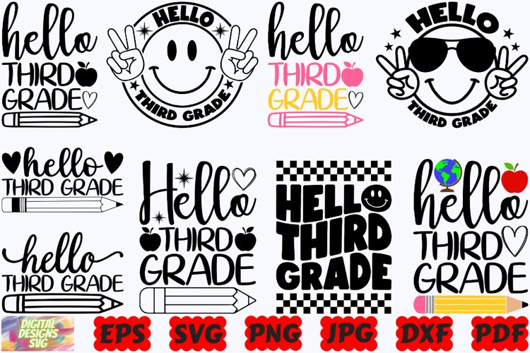 Hello Third Grade SVG | Third Grade SVG | School Grade SVG example image 1