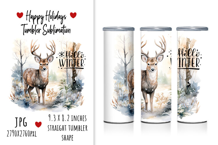 lettering, quotes, Christmas, holly jolly, happy holidays, merry and bright, deer, winter, quotes, sublimation, tumbler design, tumbler sublimation, watercolor, illustration, animal, artistic