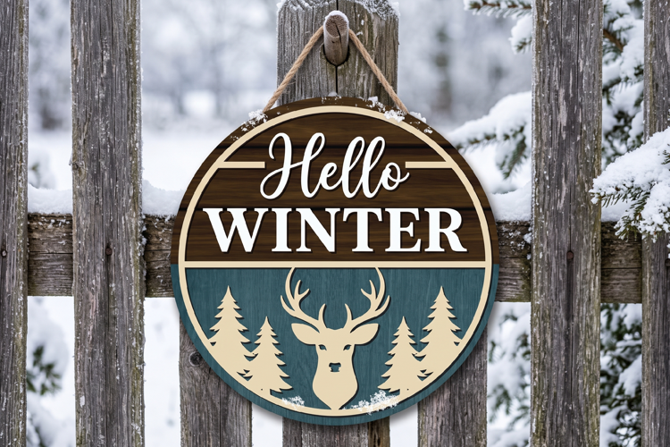 Hello Winter Deer SVG, Rustic Cabin Door Hanger