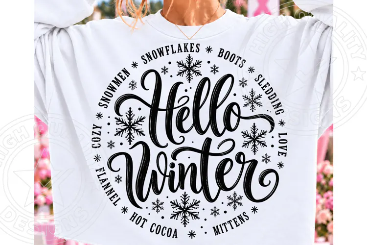 Hello Winter PNG | Snowflake Typography Cozy Winter Sublimat