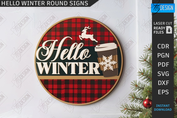 Winter Round Sign Laser Cut | Hello Winter SVG | Wall Decor