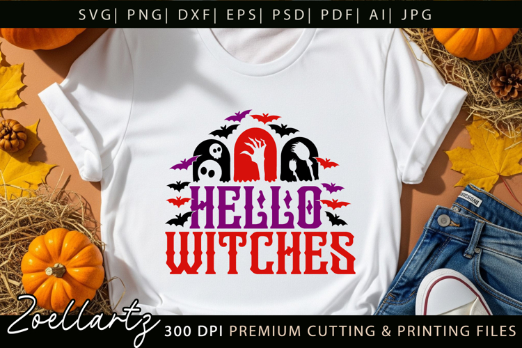Hello Witches SVG Cricut Spooky Halloween T-shirt Mug Design