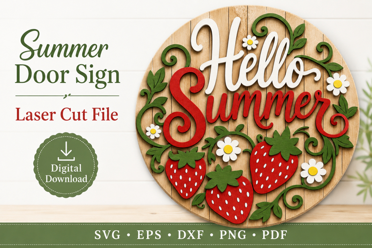 Hello Summer Sign - SVG Laser Door Hanger Cut Files