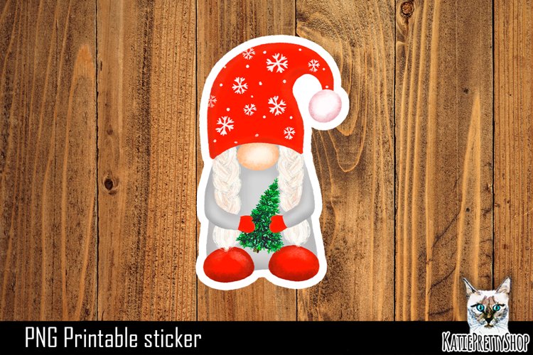 Christmas Gnome Sticker Printable PNG.