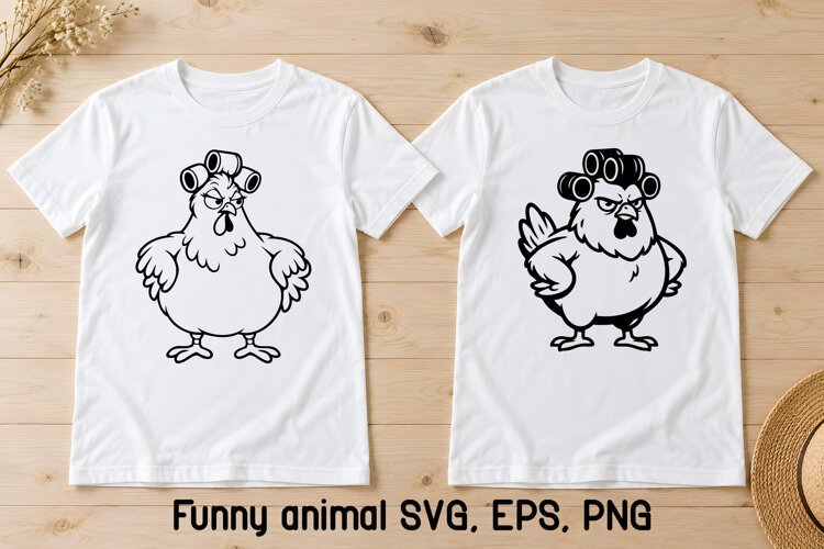 Grumpy Hen Hair Rollers SVG | Funny Farm Animal SVG example image 1