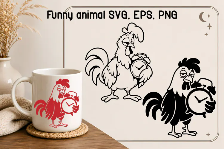 Sleepy Rooster Alarm Clock SVG | Funny Farm Animal SVG