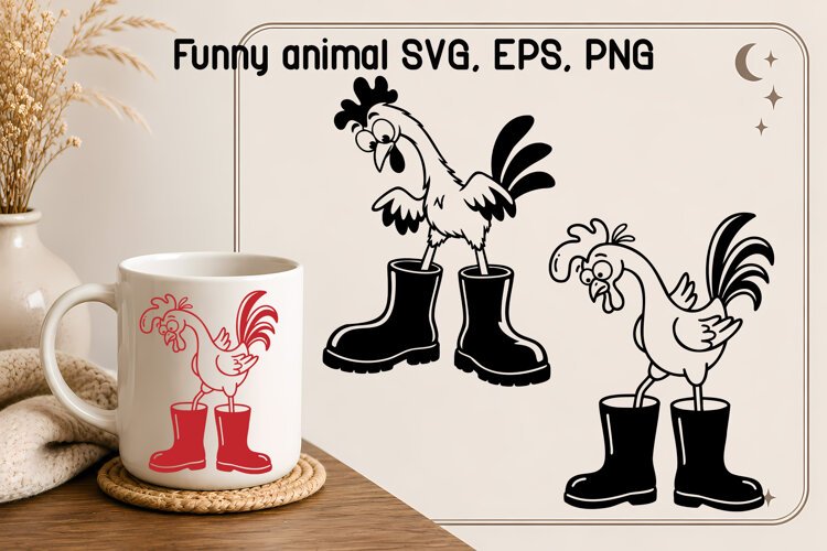 Funny Rooster Boots SVG | Funny Farm Animal SVG example image 1