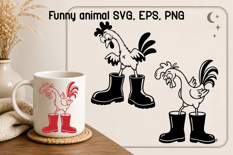 Funny Rooster Boots SVG | Funny Farm Animal SVG