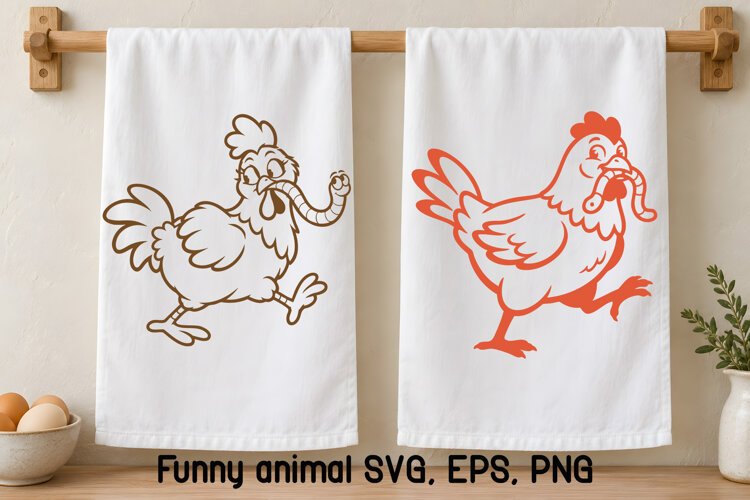 Funny Hen With Worm SVG | Funny Farm Animal SVG example image 1