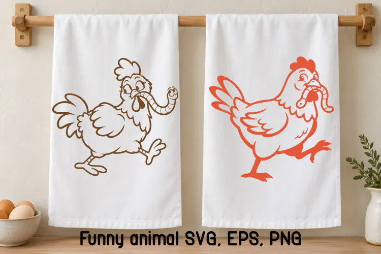 Funny Hen With Worm SVG | Funny Farm Animal SVG